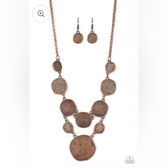 Metallic Patchwork Copper Necklace and Earrings Set - Picture 2 of 2